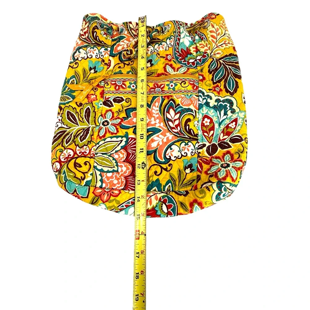 Vera Bradley Provencal Drawstring Backsack Front Pocket Quilt Yellow Blu Retired